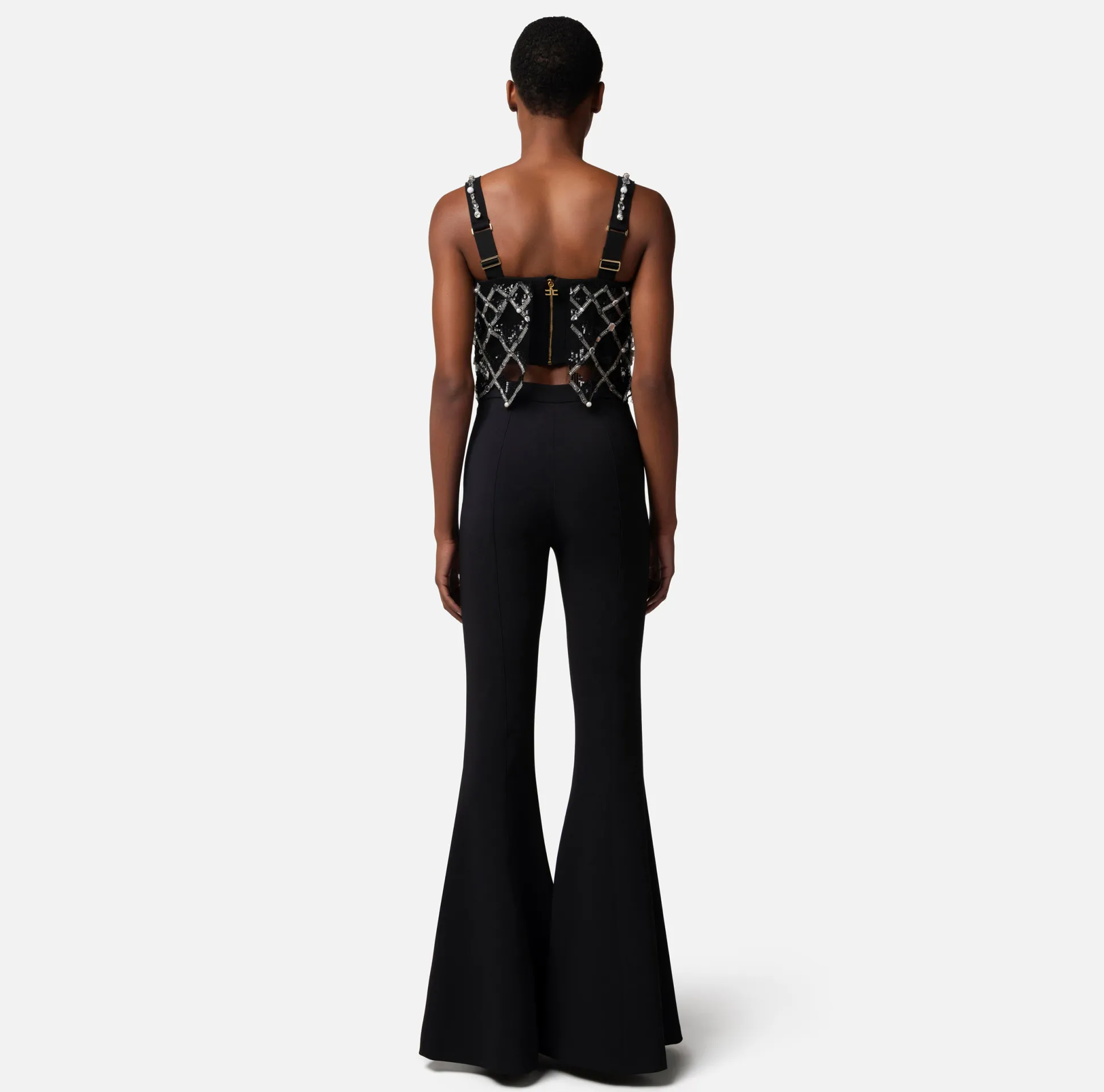 Elisabetta Franchi Pantaloni E Shorts^Pantalone A Zampa In Crepe Stretch Con Charms