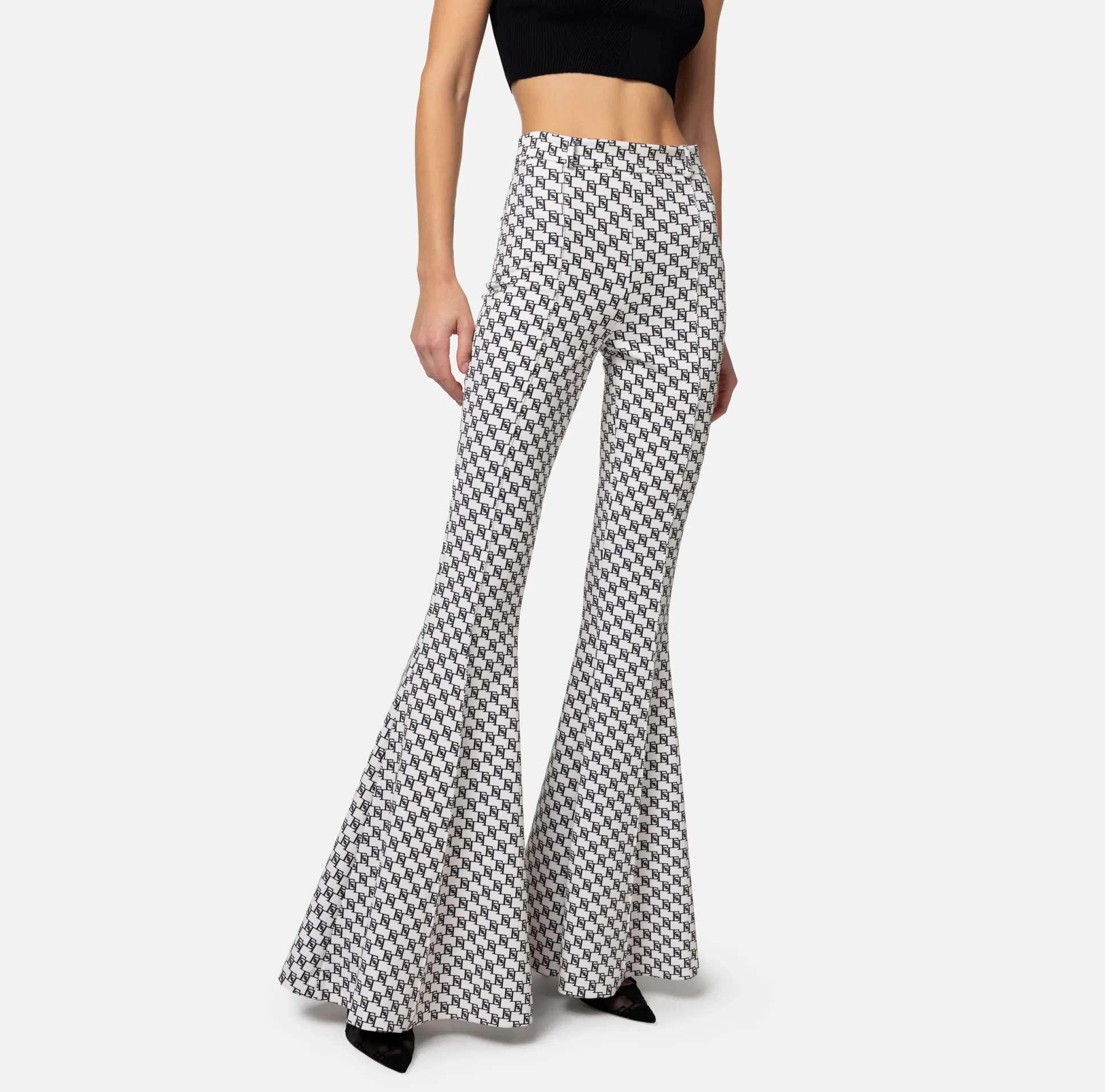 Elisabetta Franchi Pantaloni E Shorts^Pantalone A Zampa In Crepe Stretch Stampa Logo