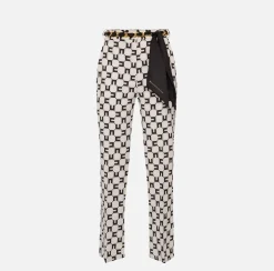 Elisabetta Franchi Pantaloni E Shorts^Pantalone A Zampetta In Crepe Stretch Stampa Logo Con Cintura Foulard