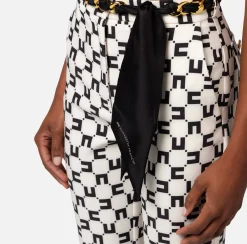 Elisabetta Franchi Pantaloni E Shorts^Pantalone A Zampetta In Crepe Stretch Stampa Logo Con Cintura Foulard