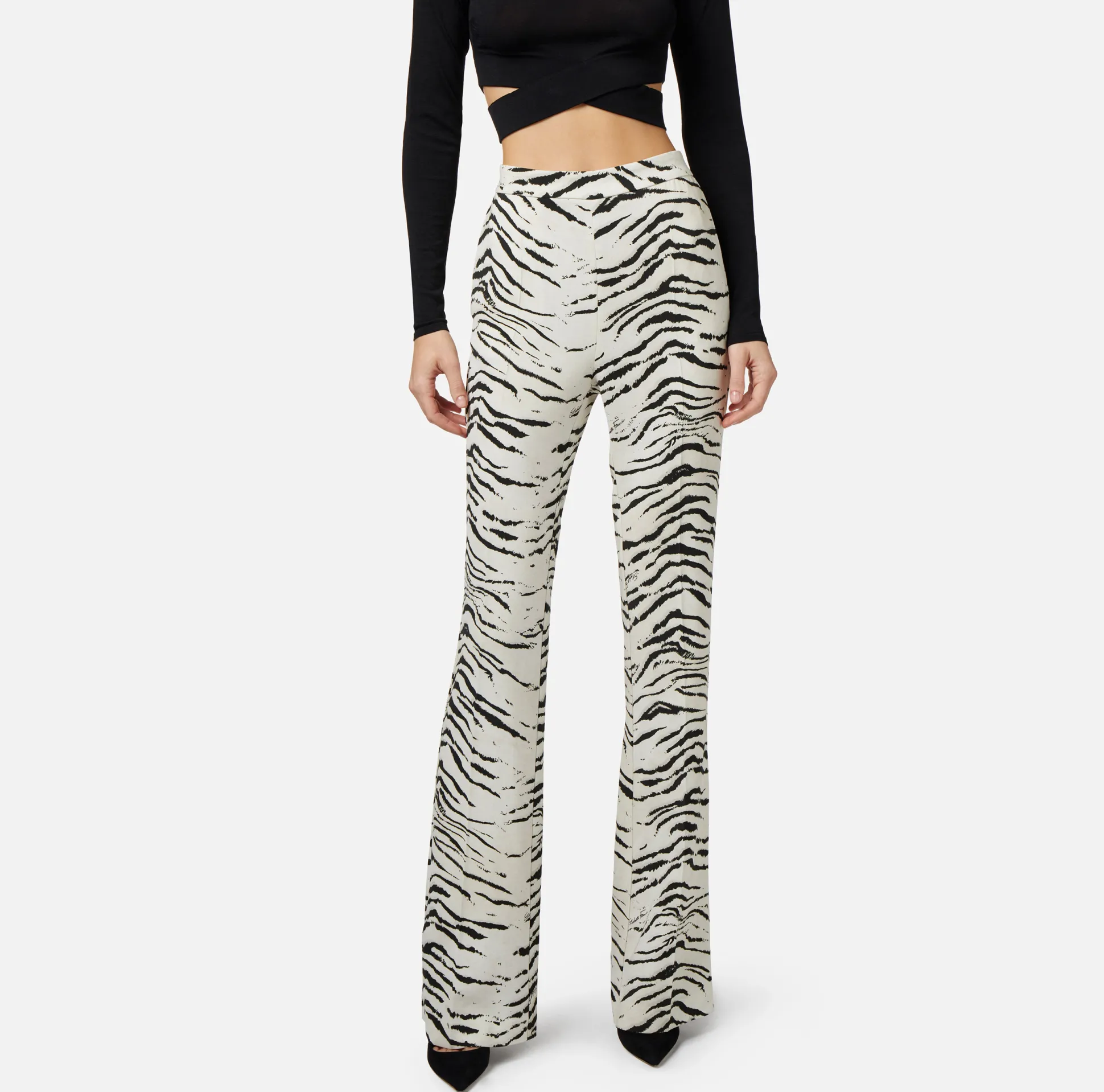 Elisabetta Franchi Pantaloni E Shorts^Pantalone Dritto In Cady Di Viscosa Stampa Animalier