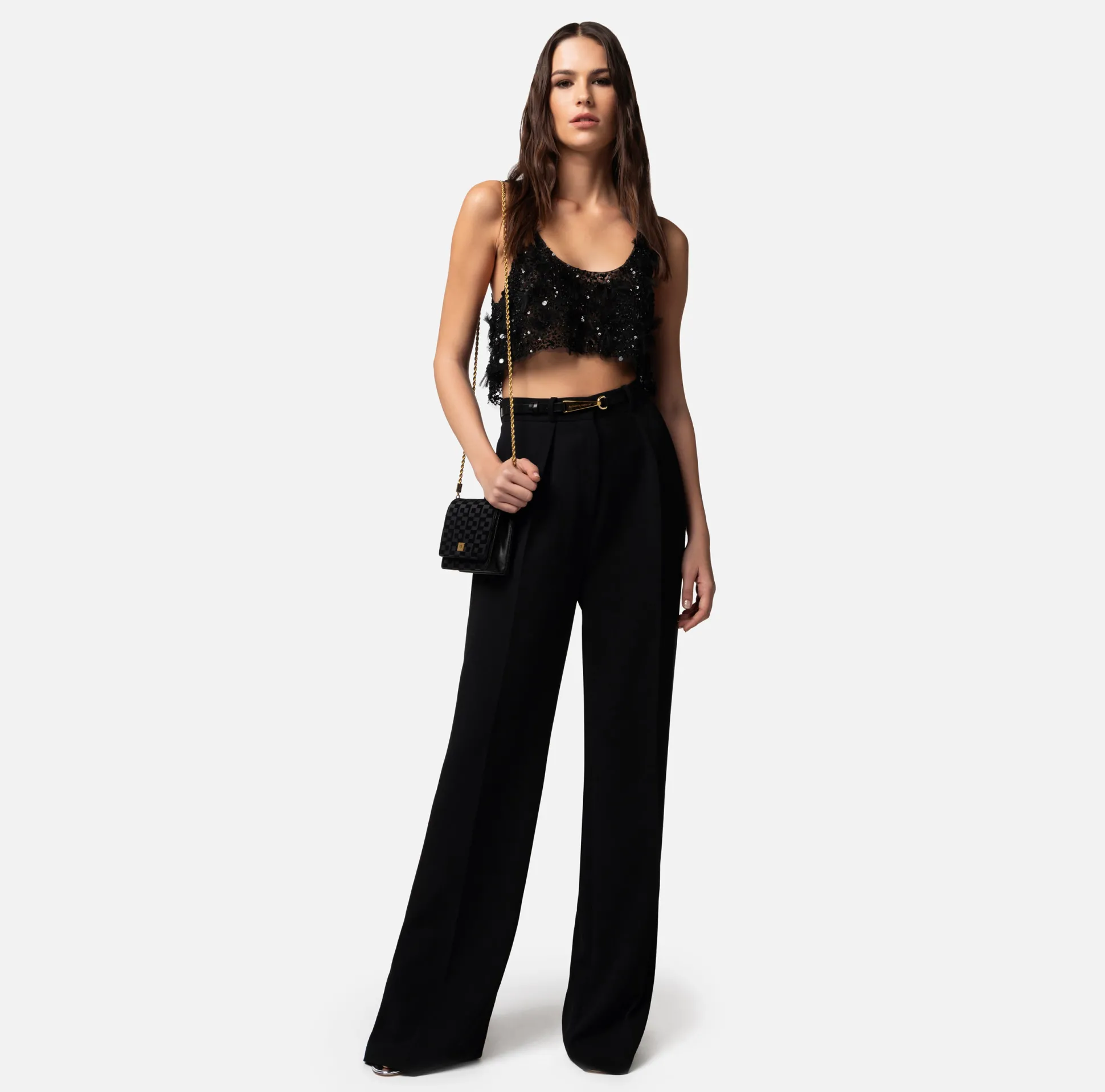 Elisabetta Franchi Pantaloni E Shorts^Pantalone Dritto In Crepe Leggero Con Moschettone