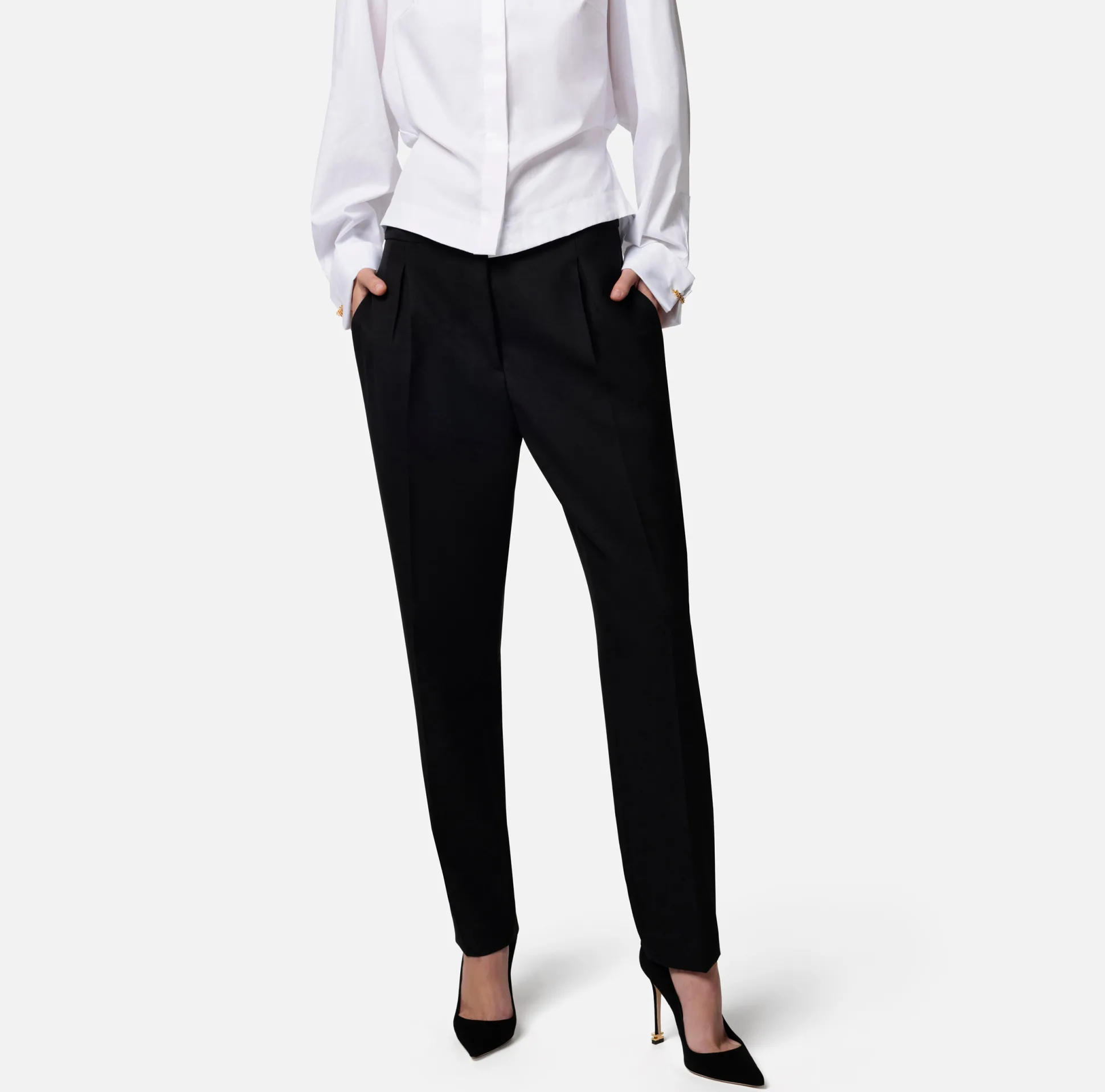 Elisabetta Franchi Pantaloni E Shorts^Pantalone Dritto In Fresco Lana Con Pinces