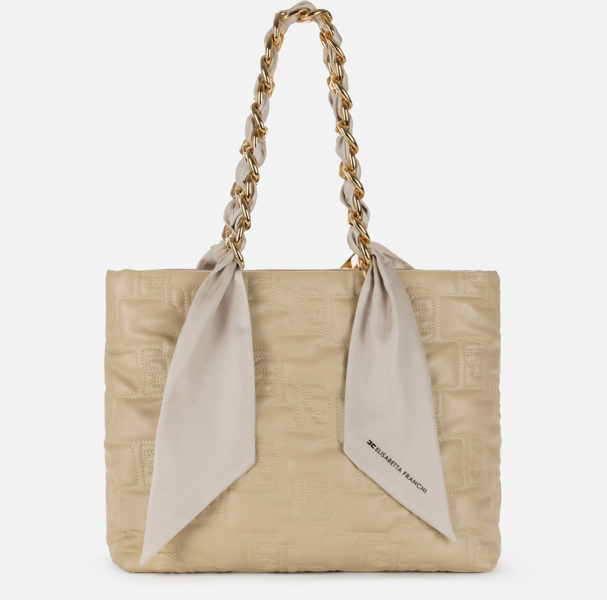 Elisabetta Franchi Borse A Spalla^Shopper Grande Con Catena Foulard