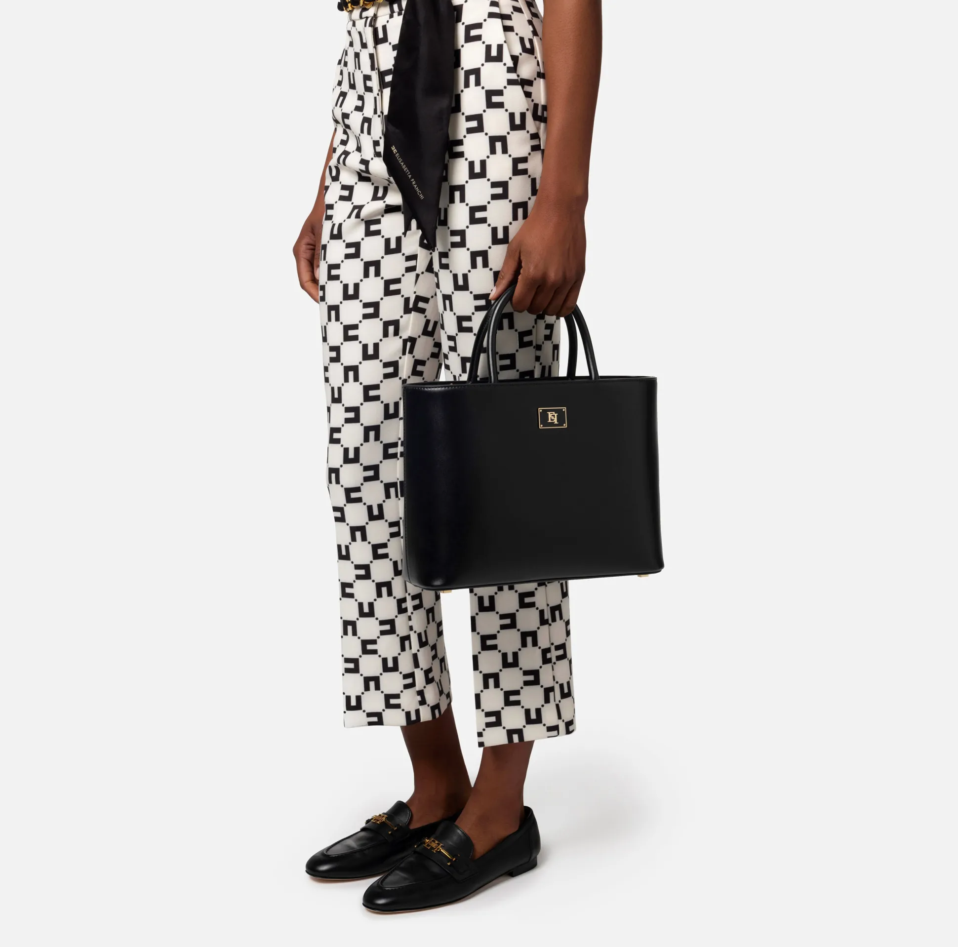 Elisabetta Franchi Borse A Mano^Shopper Media Con Placca Smaltata