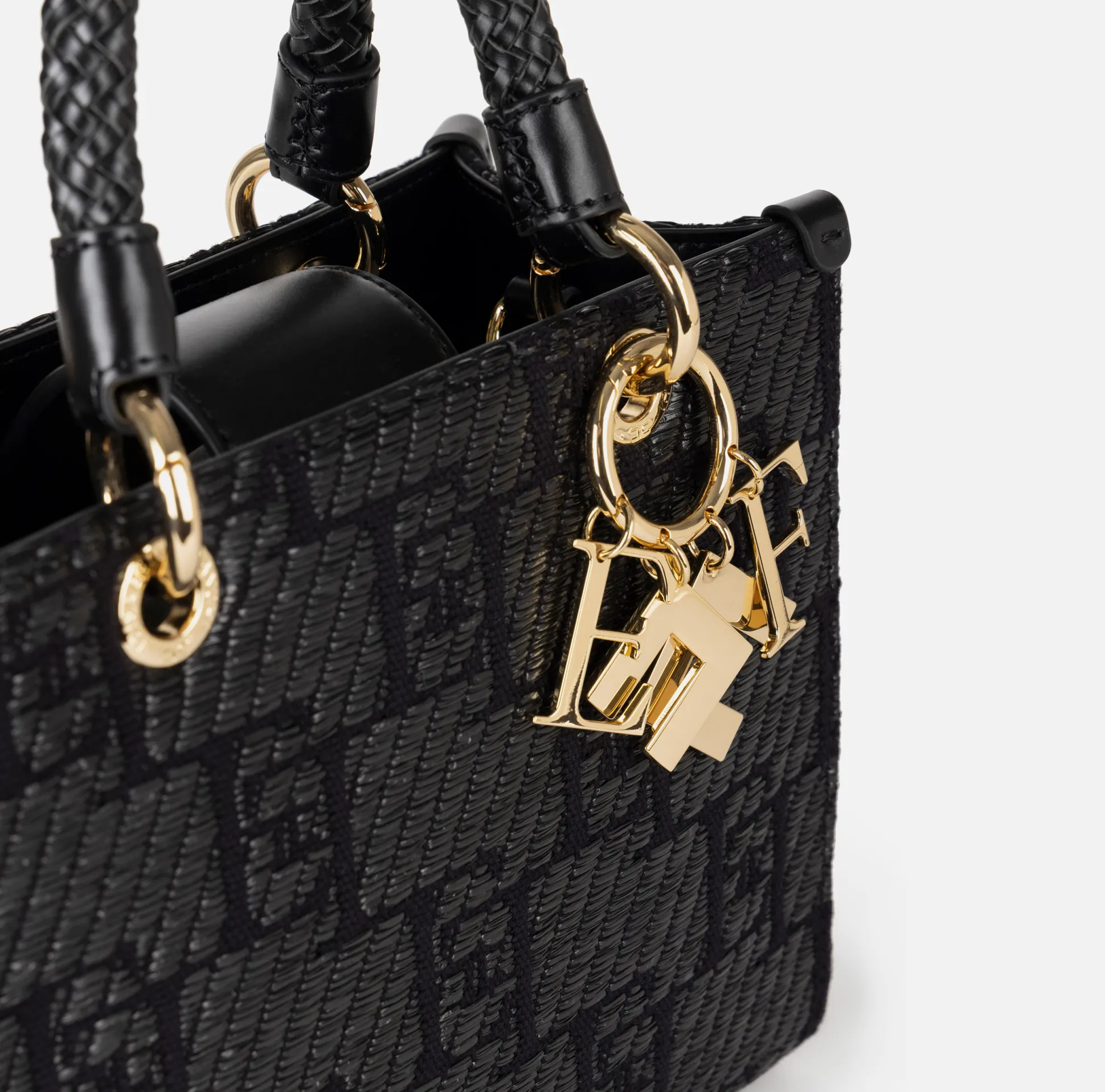 Elisabetta Franchi Borse A Mano^Shopper Piccola In Rafia Jacquard Con Charms