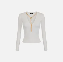Elisabetta Franchi Maglieria E Felpe^Top A Maniche Lunghe In Viscosa A Costine Con Collana