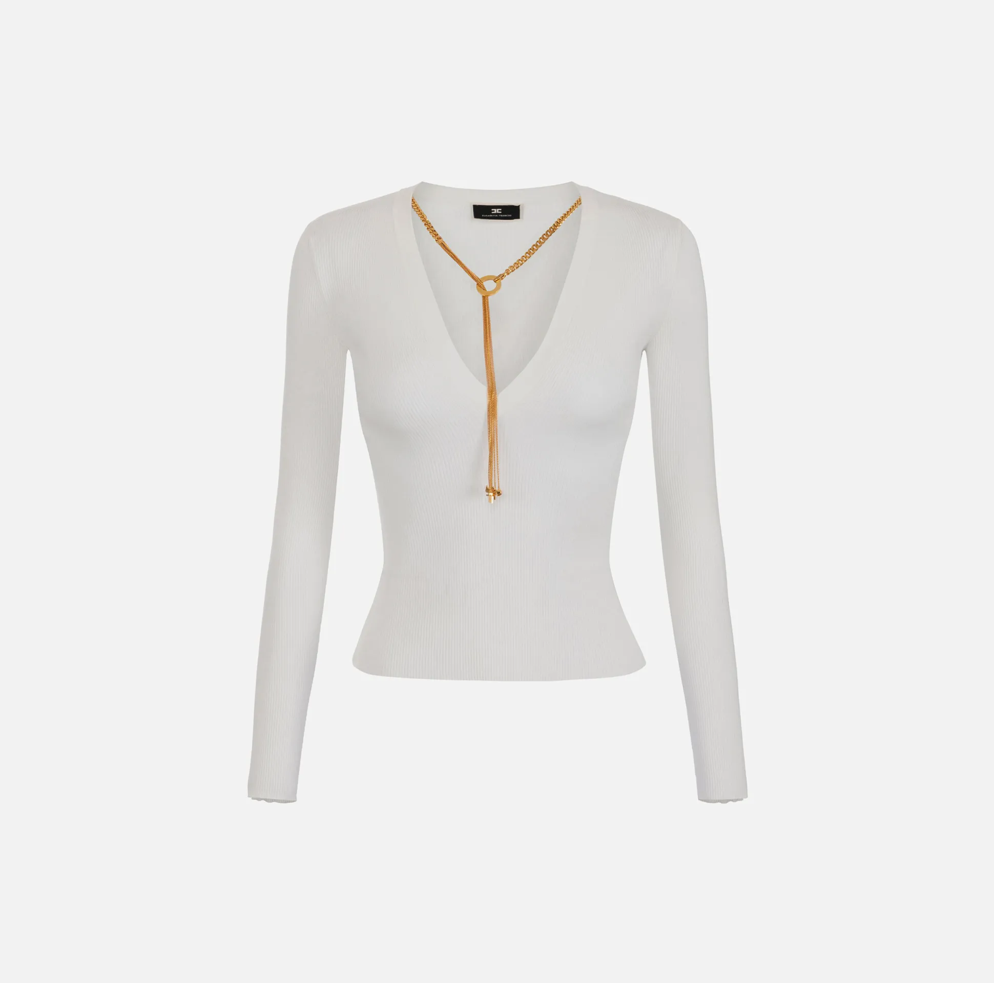 Elisabetta Franchi Maglieria E Felpe^Top A Maniche Lunghe In Viscosa A Costine Con Collana