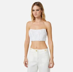 Elisabetta Franchi Top, T-Shirt & Body^Top Cropped In Organza Sfrangiata