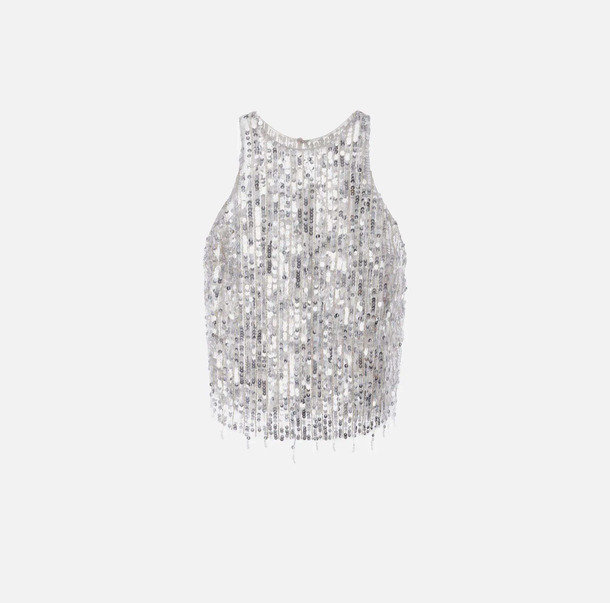 Elisabetta Franchi Top, T-Shirt & Body^Top Cropped In Tulle Con Frange Di Perline E Paillettes