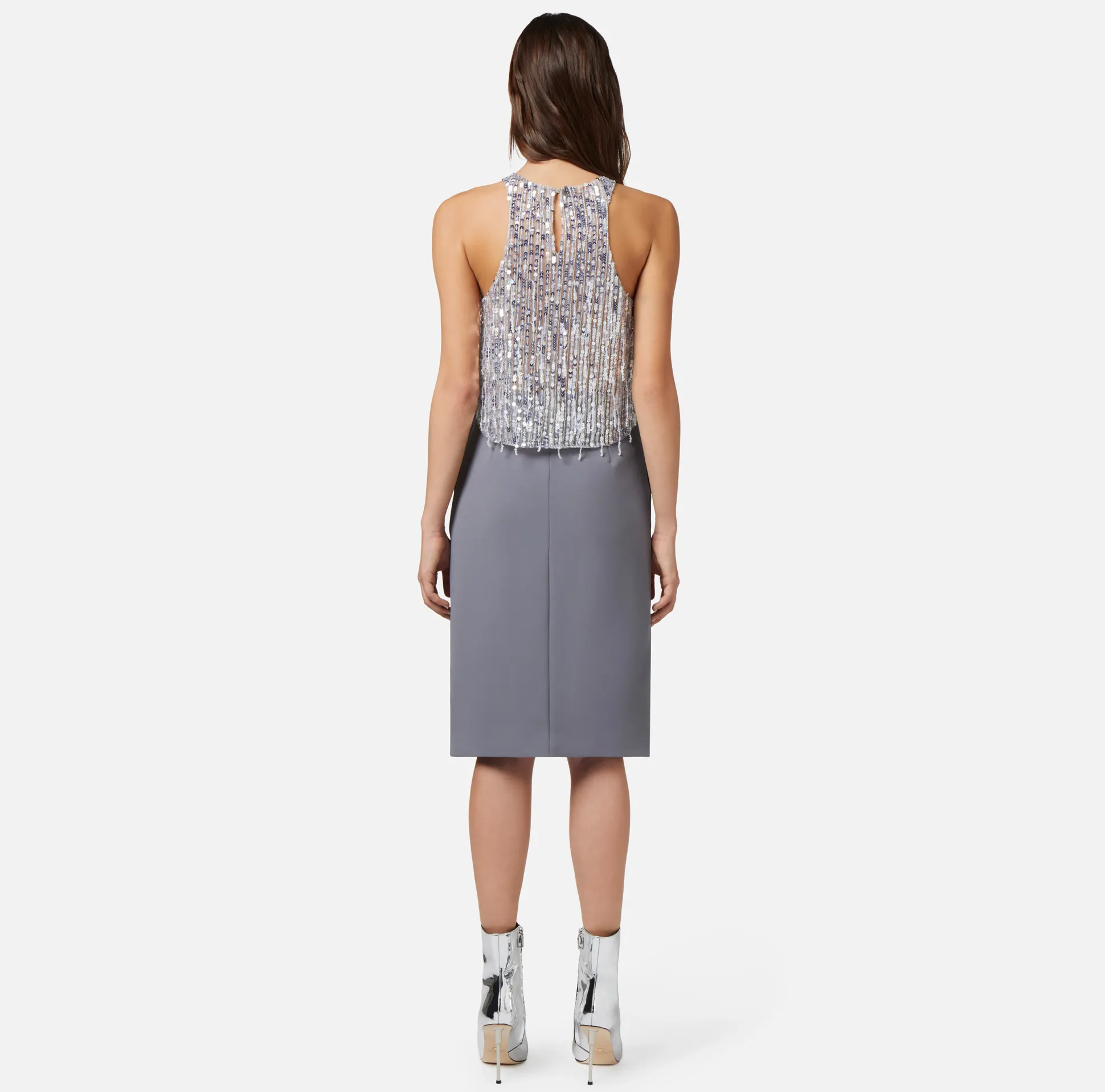 Elisabetta Franchi Top, T-Shirt & Body^Top Cropped In Tulle Con Frange Di Perline E Paillettes