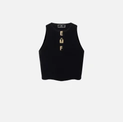 Elisabetta Franchi Top, T-Shirt & Body^Top Cropped In Viscosa Con Lettering