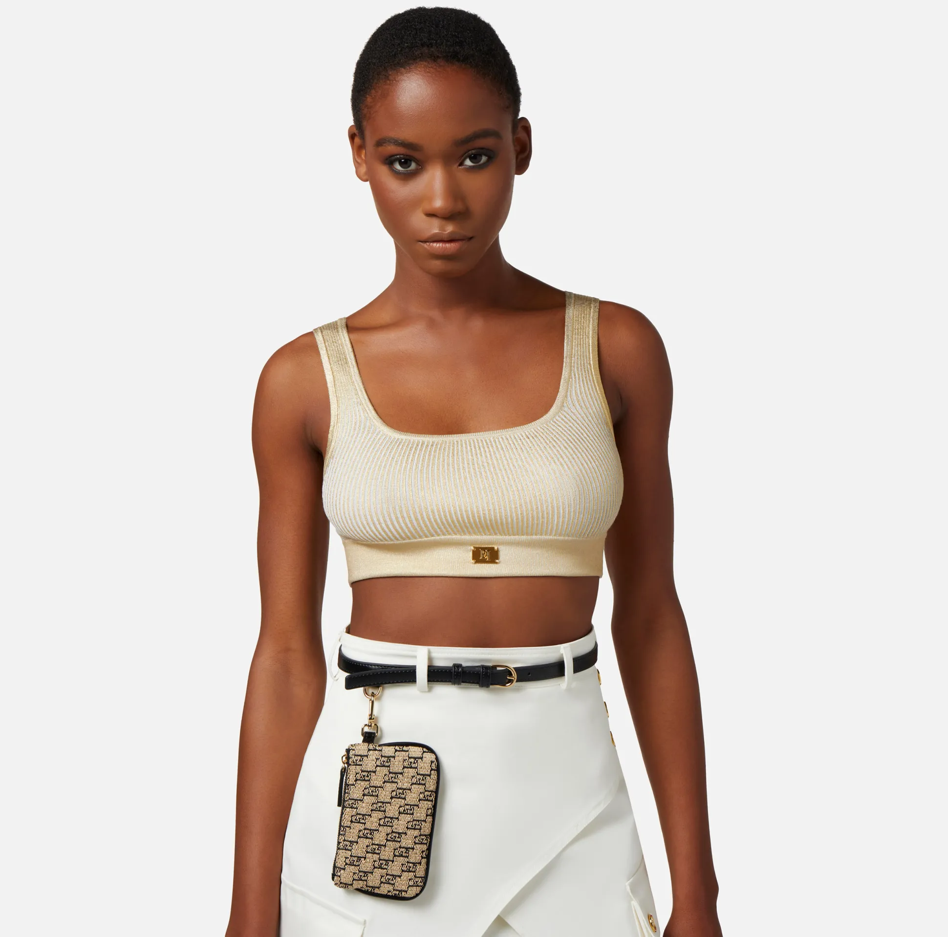Elisabetta Franchi Top, T-Shirt & Body^Top Cropped In Viscosa Laminata