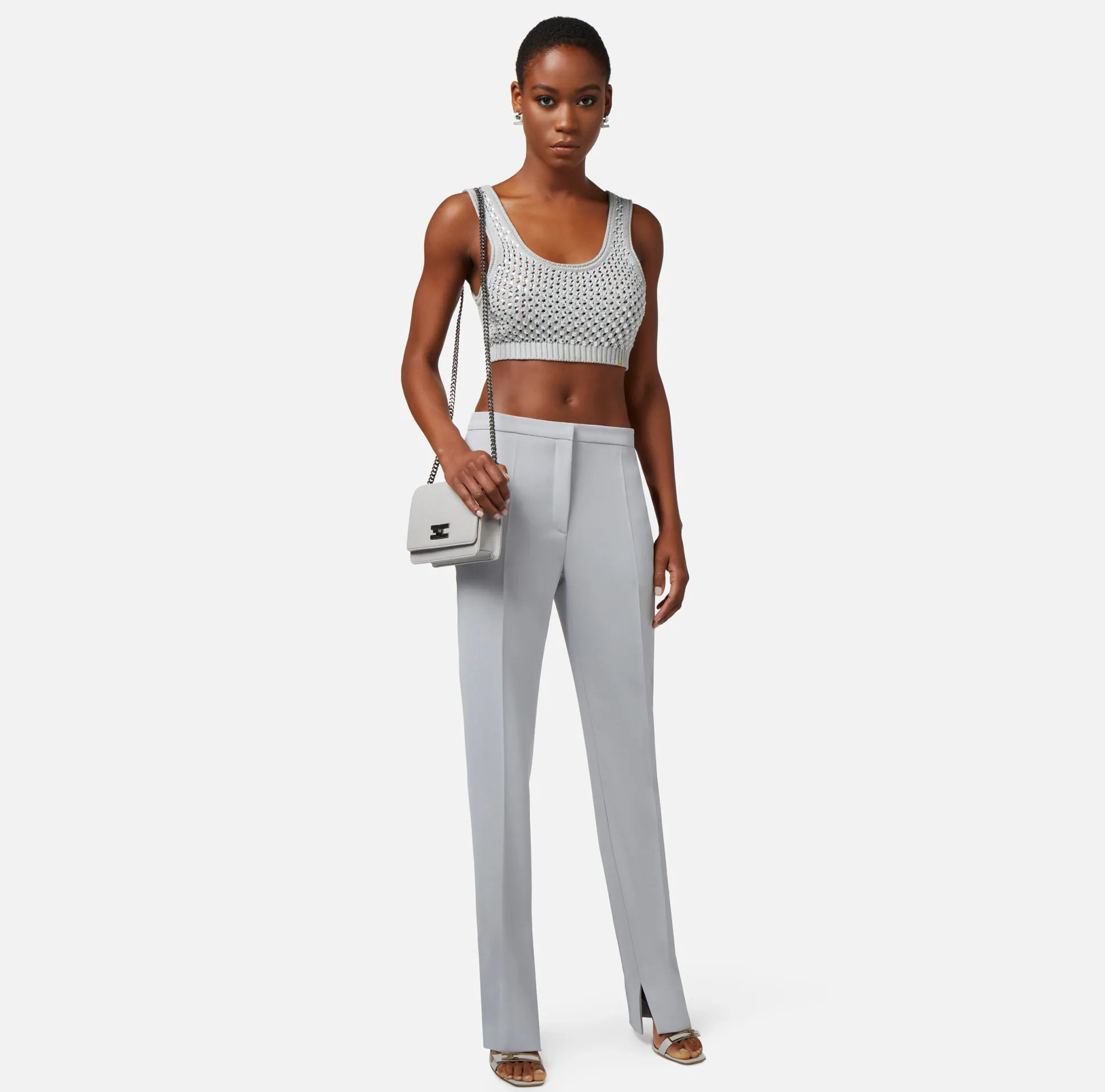 Elisabetta Franchi Top, T-Shirt & Body^Top In Cotone Punto Rete Con Strass