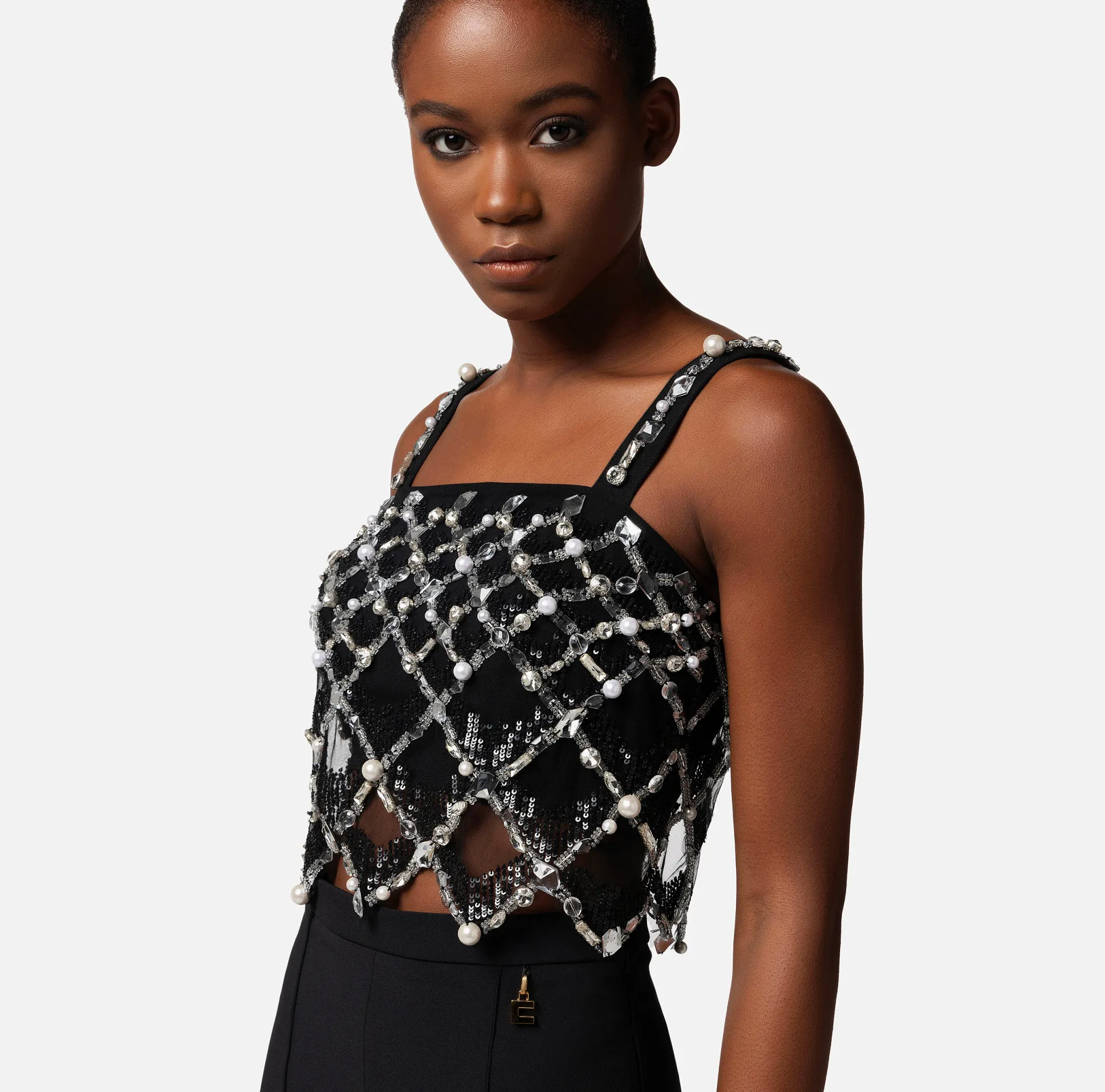 Elisabetta Franchi Top, T-Shirt & Body^Top In Tulle Con Ricamo Geometrico