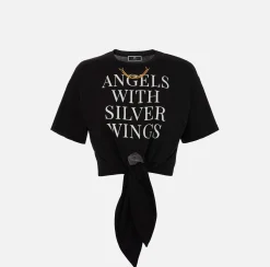 Elisabetta Franchi Top, T-Shirt & Body^T-Shirt Cropped In Jersey Con Nodo E Stampa