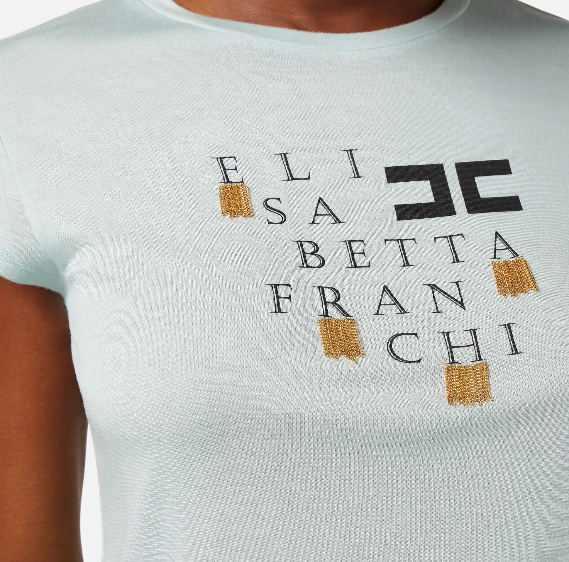 Elisabetta Franchi Top, T-Shirt & Body^T-Shirt In Jersey Con Logo E Frange