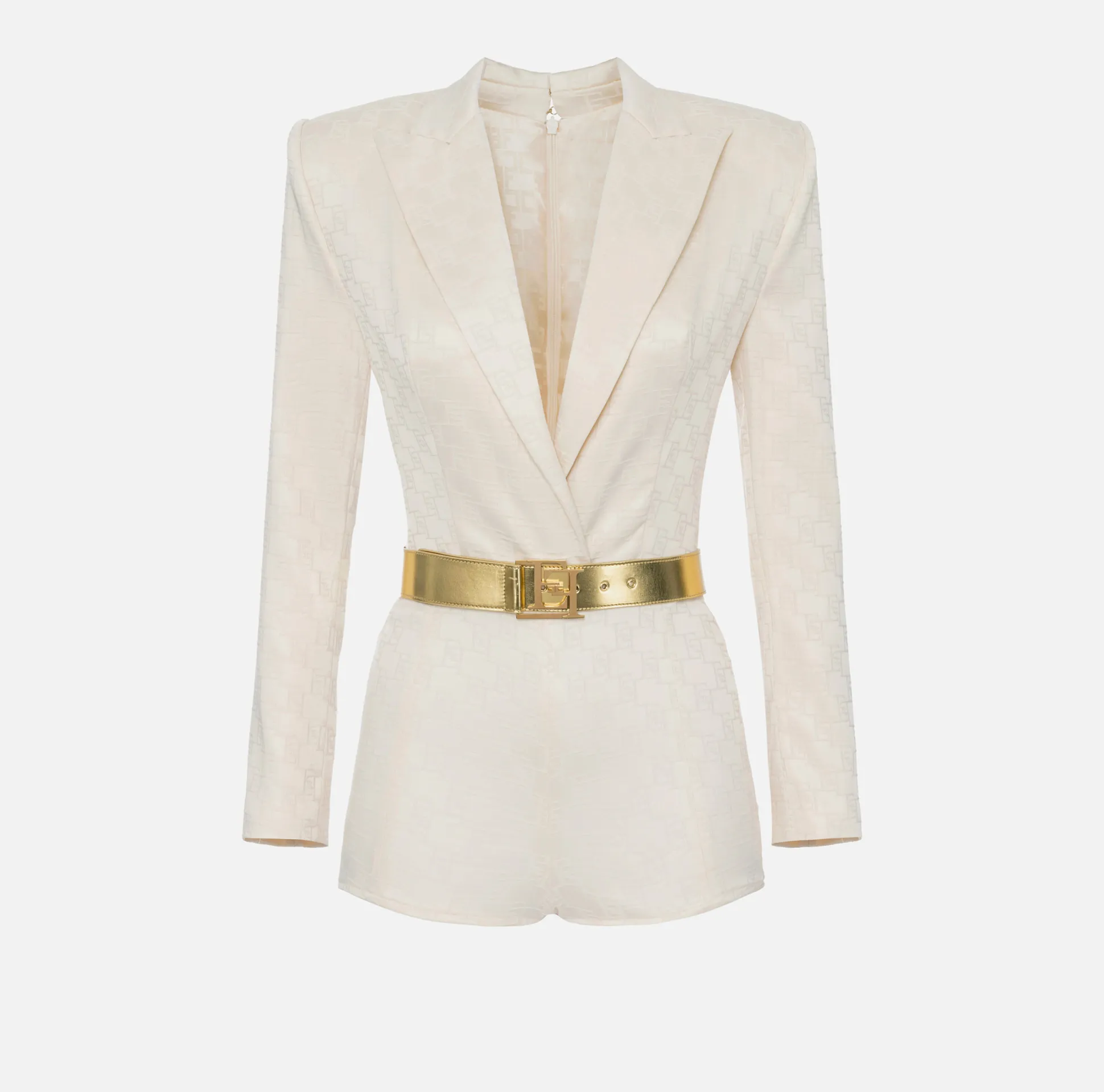 Elisabetta Franchi Tute^Tuta Corta In Raso Jacquard Con Cintura