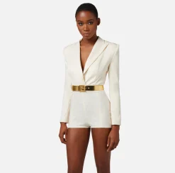 Elisabetta Franchi Tute^Tuta Corta In Raso Jacquard Con Cintura