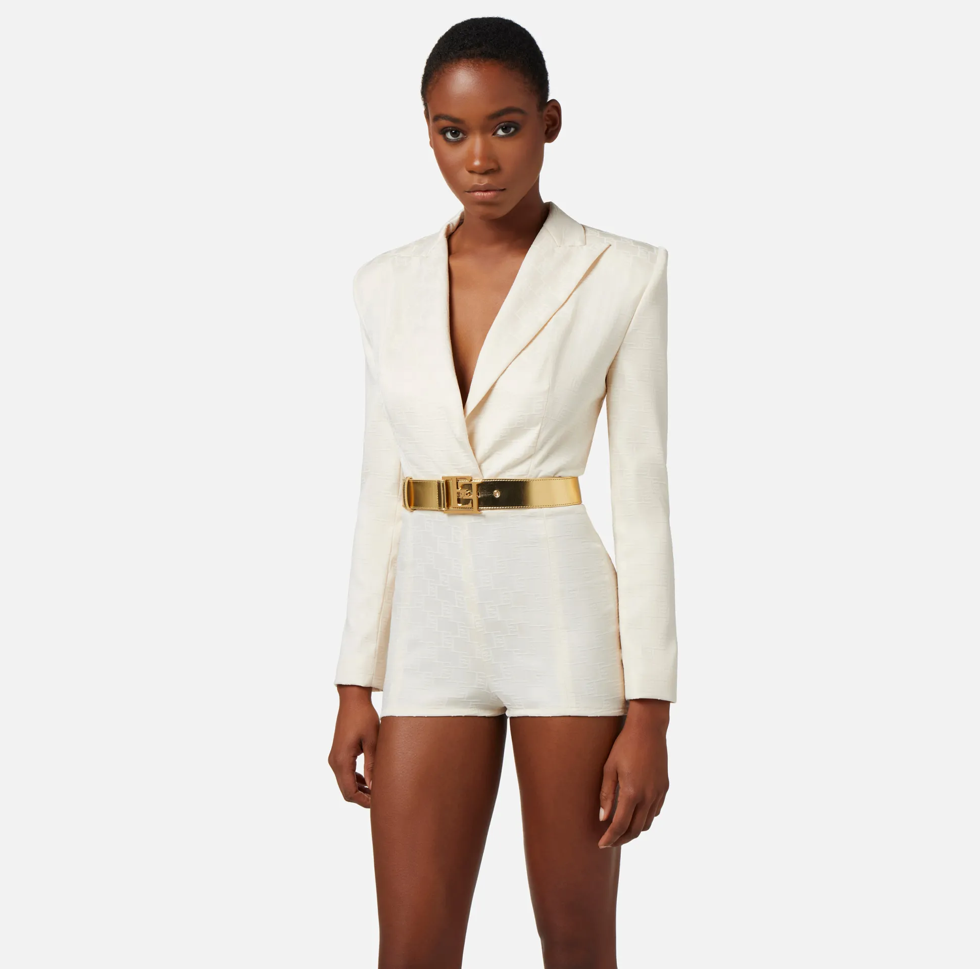 Elisabetta Franchi Tute^Tuta Corta In Raso Jacquard Con Cintura