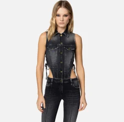 Elisabetta Franchi Tute^Tuta In Denim Con Cut-Out
