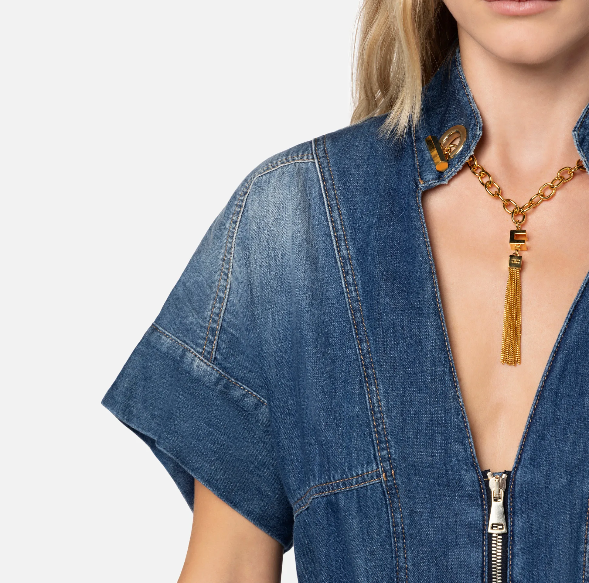 Elisabetta Franchi Tute^Tuta In Denim Con Gemello Nello Scollo