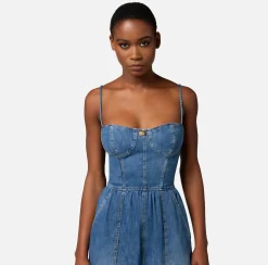 Elisabetta Franchi Tute^Tuta In Denim Con Top Bustier