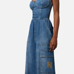 Elisabetta Franchi Tute^Tuta In Denim Con Top Bustier