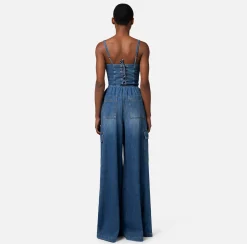 Elisabetta Franchi Tute^Tuta In Denim Con Top Bustier