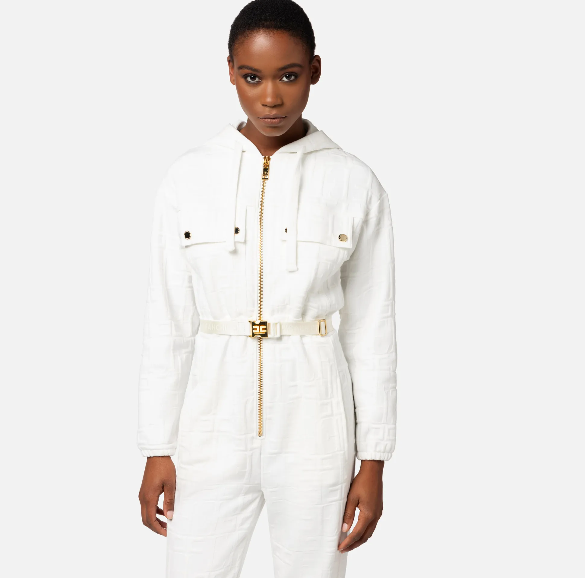 Elisabetta Franchi Tute^Tuta In Felpa Jacquard Con Cappuccio