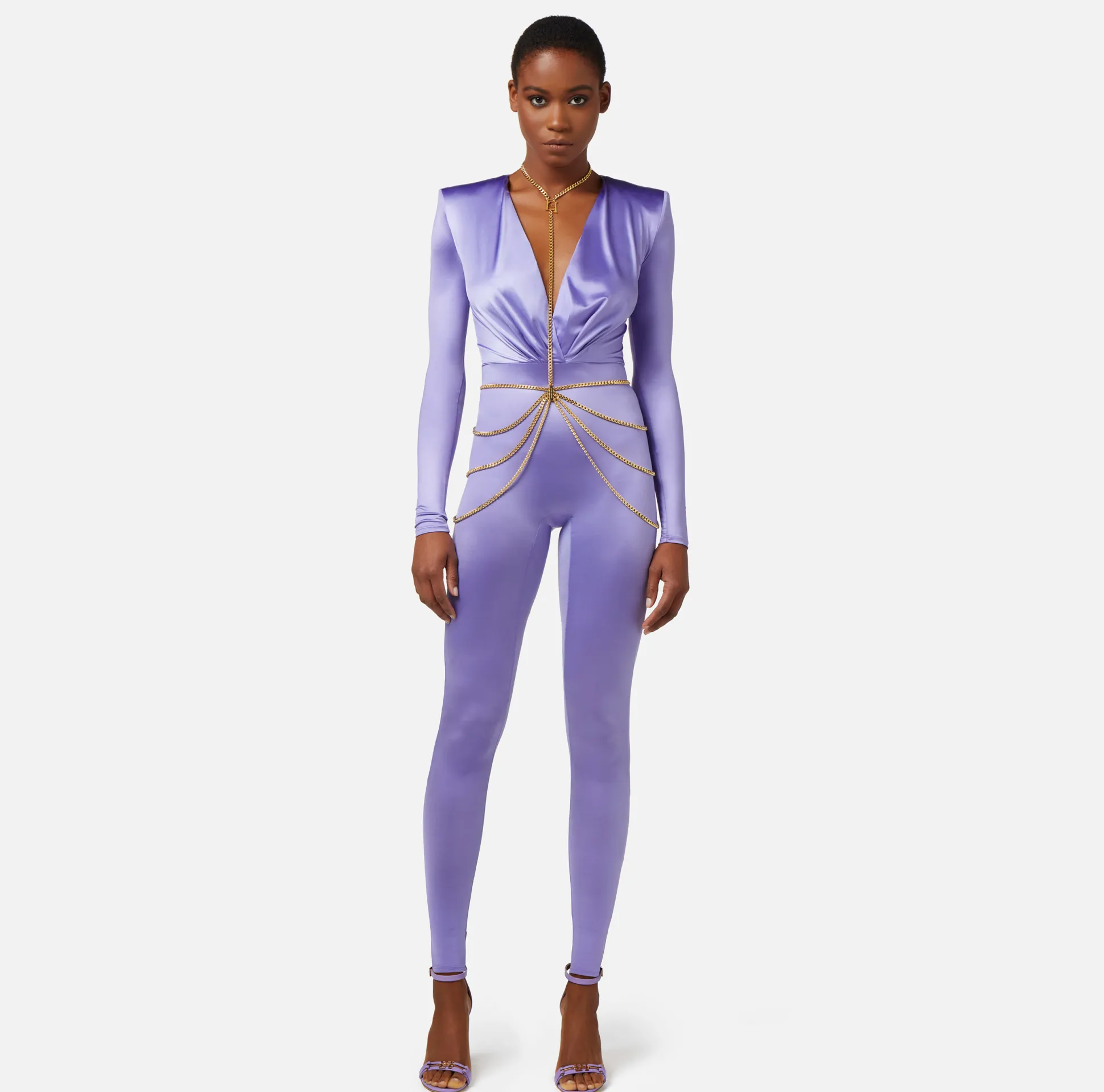 Elisabetta Franchi Tute^Tuta In Lycra Con Body Chain